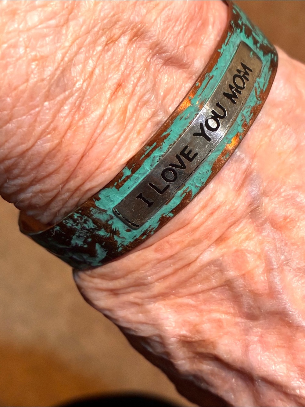 I Love You Mom Copper And Turquoise Cuff Bracelet